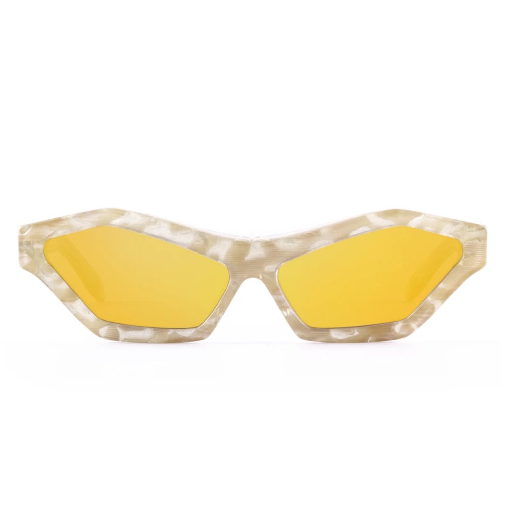 Westward Leaning Yellow Lens Beige Marbled Frame Sunglasses